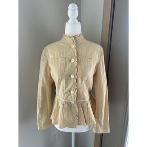 VTG Butter Yellow Peplum Ruffle Button Jacket Twee Coquette Cottagecore 90s